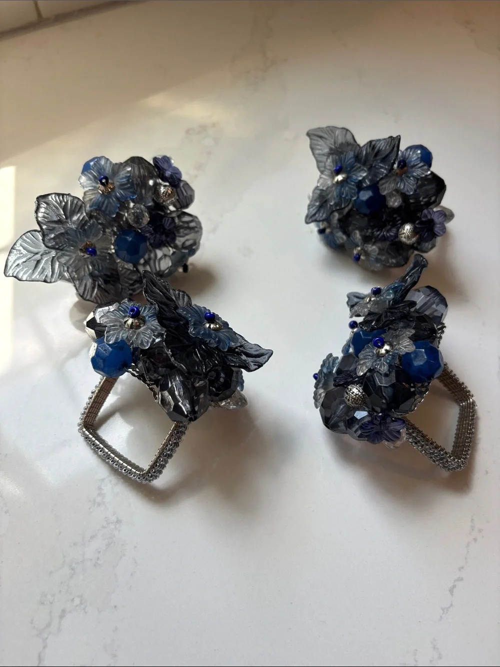 Kim Seybert Gardenia Blue Napkin Rings - Set of 4